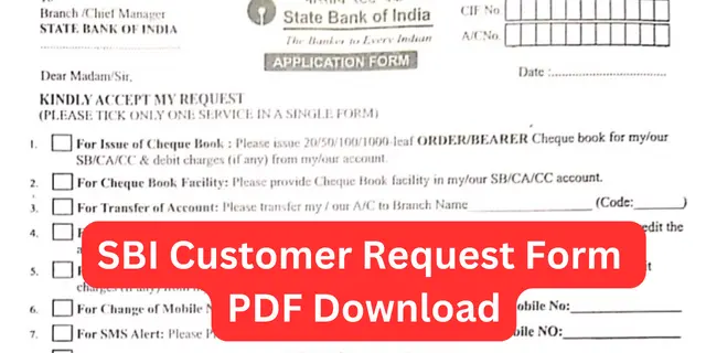 SBI Customer Request Form PDF Download